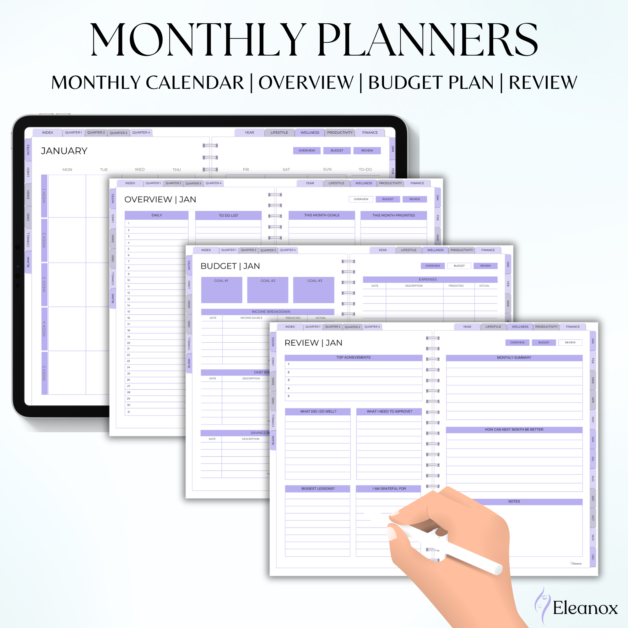 All in One Digital Planner - Daily, Weekly, Monthly Planner (Purple-theme)