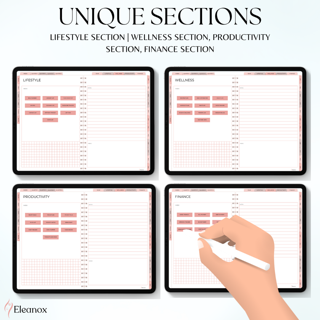 All in One Digital Planner - Daily, Weekly, Monthly Planner (Red-theme)