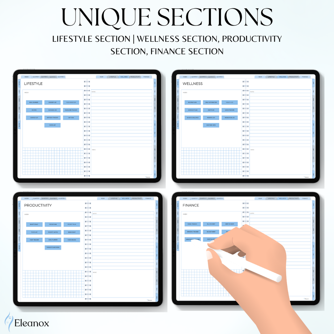 All in One Digital Planner - Daily, Weekly, Monthly Planner (Blue-theme)