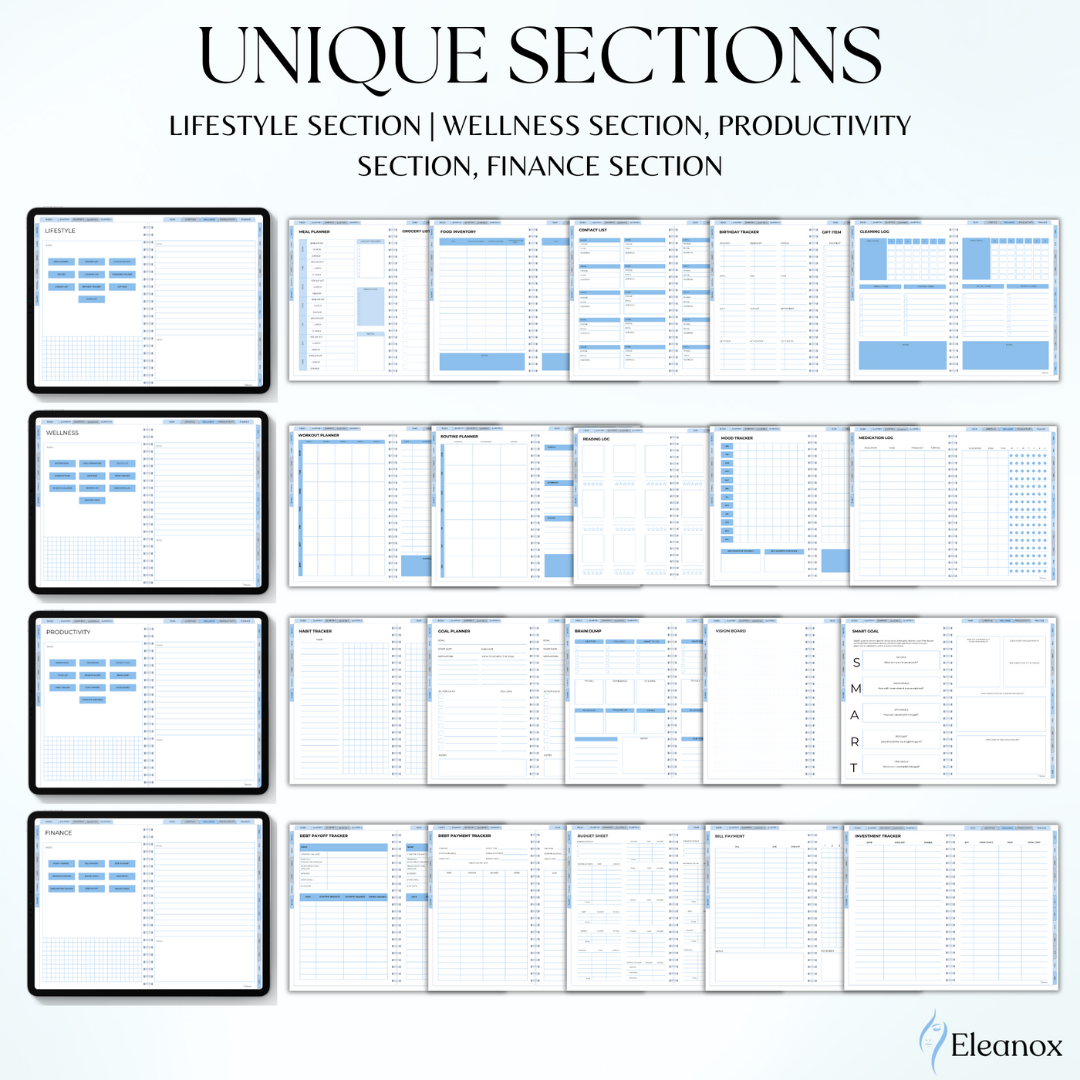 All in One Digital Planner - Daily, Weekly, Monthly Planner (Blue-theme)
